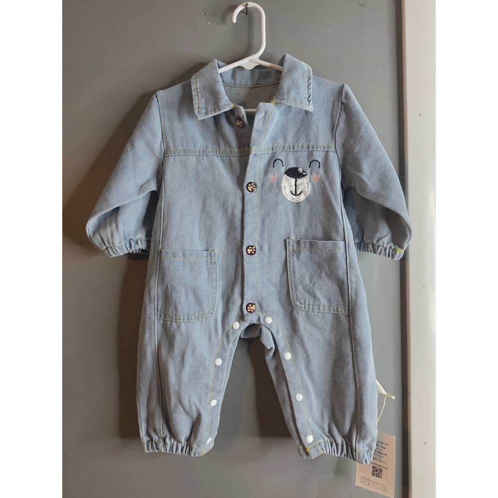 Mingpa Fushi Baby Bear Denim Romper Light Wash Blue 6-9 Months NWT Q1582